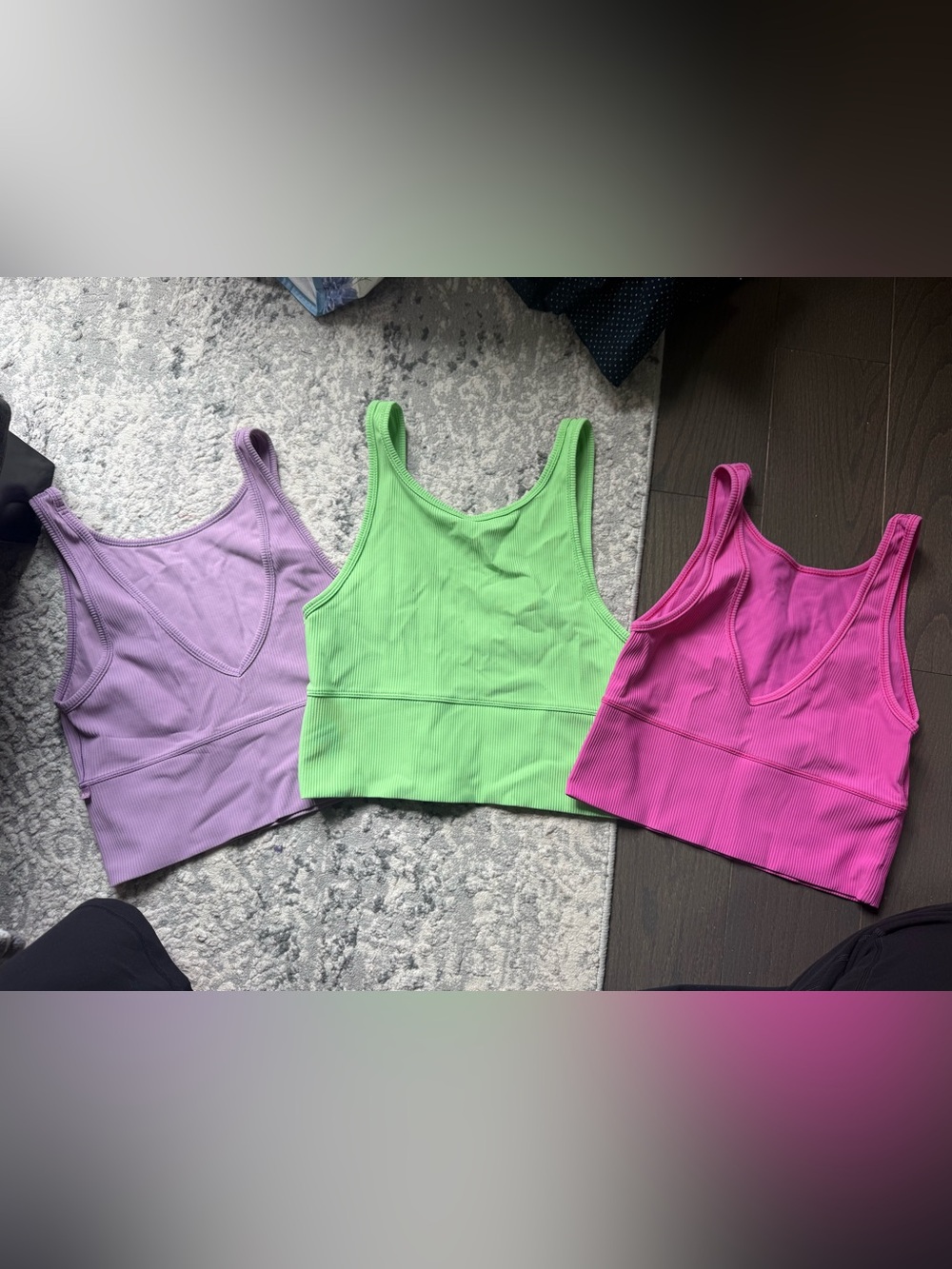 Lululemon Women's Ribbed Cropped Tank Top - Green purple pink (3 pack)